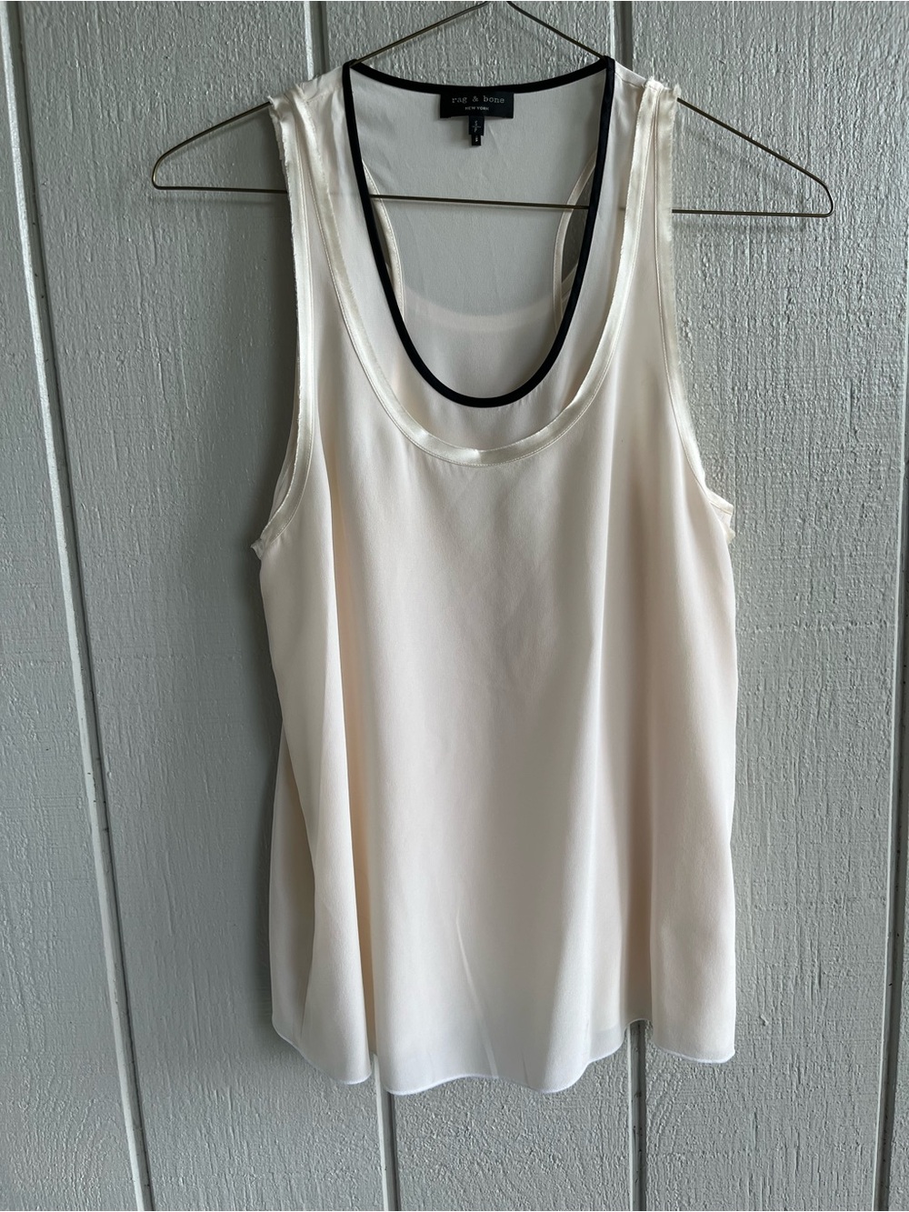 Rag & Bone Silk Georgette Farah Tank Top Cream and Black Size S